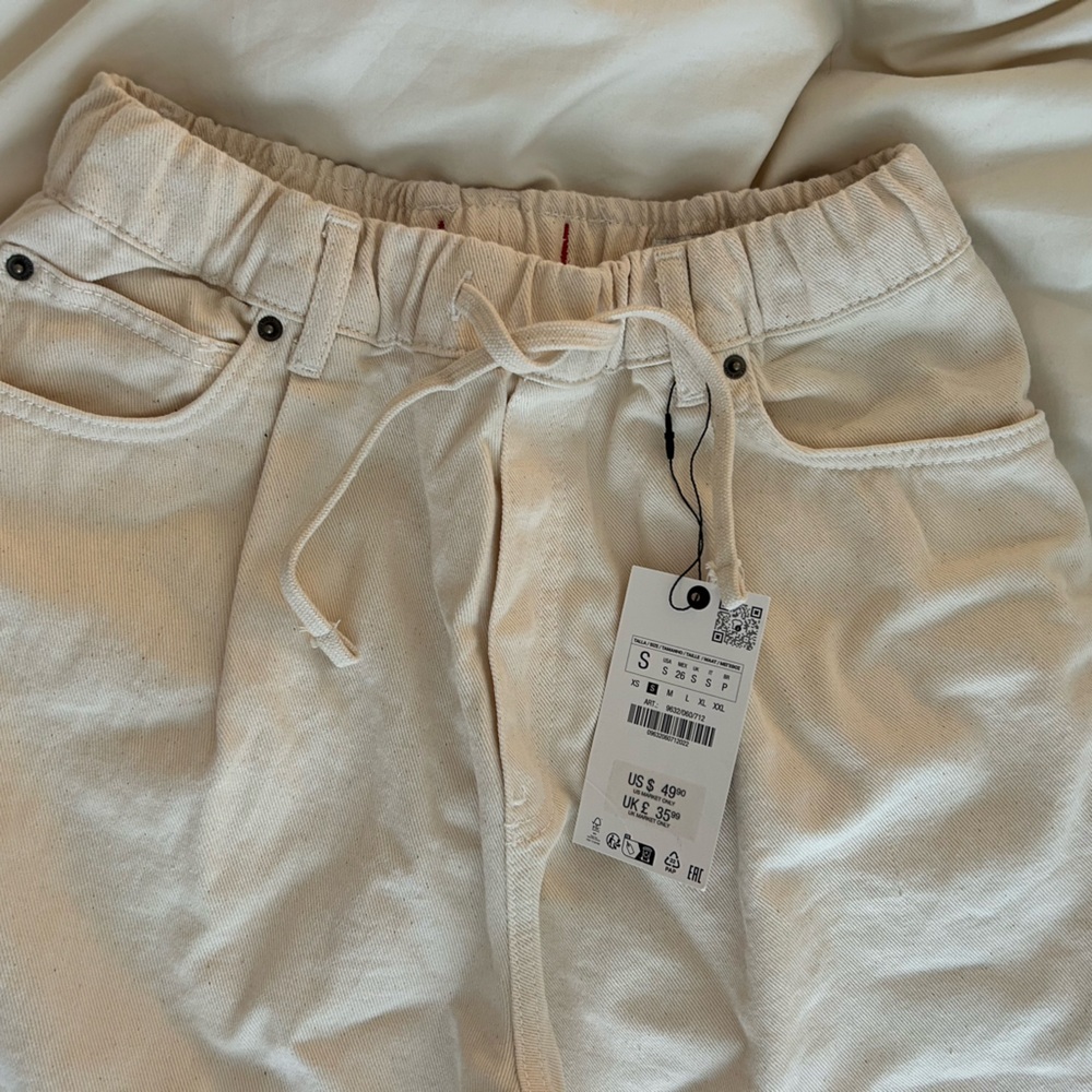 Zara Ecru Denim Wide Leg Pants - Picture 3 of 5